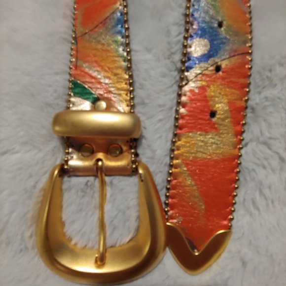 Belts by SImon Accessories - Belts by Simon metallic multi colored leather belt large